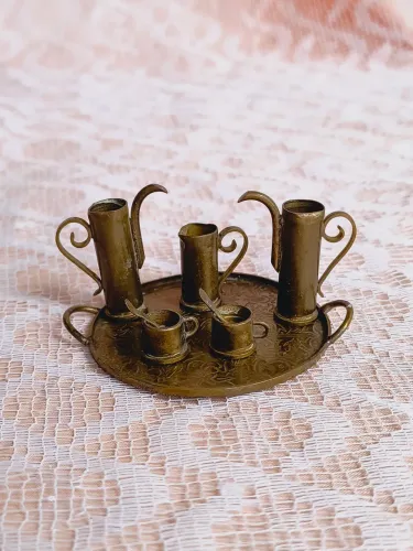 conjunto de chá café em bronze miniatura mini decoração vintage antigo antiquario coleção