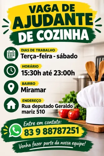 Vaga ajudante de cozinha em Miramar