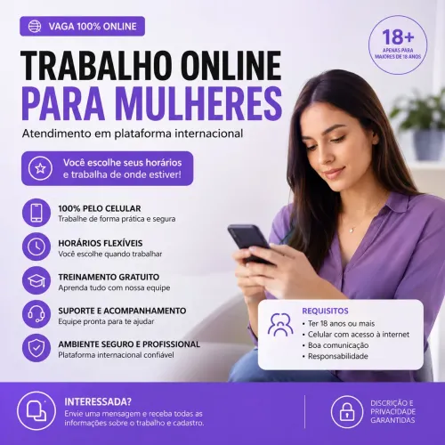 Vaga para Atendimento Online - Trabalho Remoto (18+)