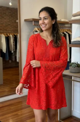 ? Vestido Bow vermelho de renda Novo sem etiqueta ?