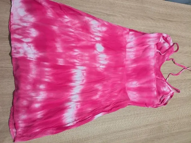 Vestido Curto Tie-Dye Rosa E Branco De Alcinha - Tam P