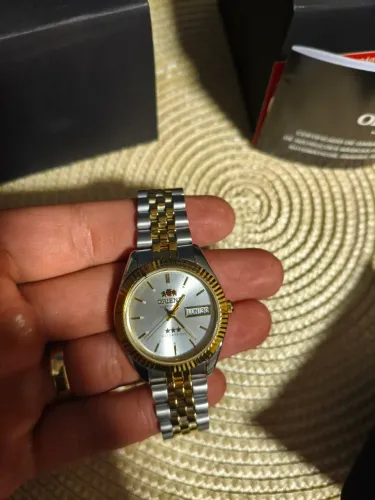 Relógio Orient 3 Estrelas Automático Bicolor Canelado 469ED1NH S1SK - Completo na Caixa