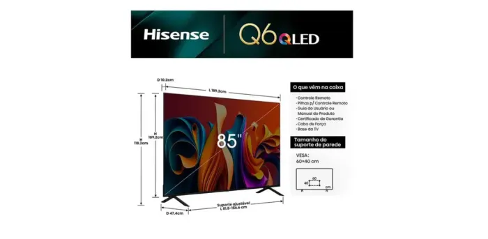 Smart TV 85 Polegadas QLED Hisense Lacrada