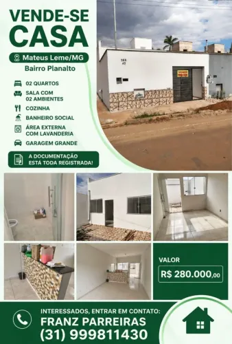 Excelente Casa em Mateus Leme/MG