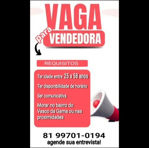 Vaga para vendedora