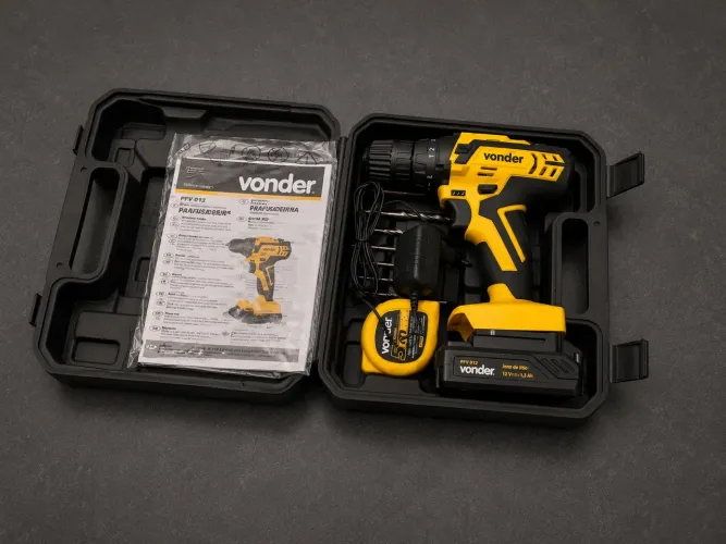 Parafusadeira/Furadeira Vonder 12V Íons de Lítio + Maleta e Acessórios