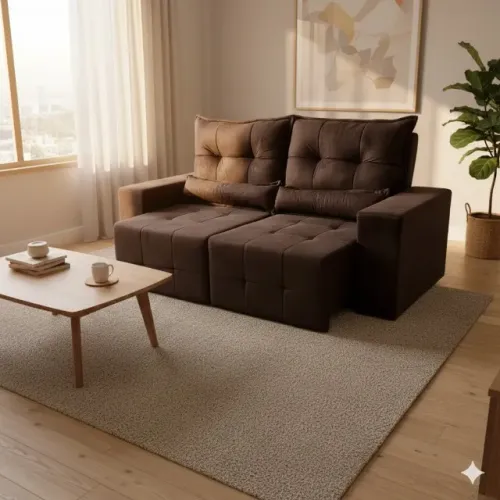 Estofado Lisboa 2,00m Marrom - O Sofá Reclinável que Cabe na sua Sala
