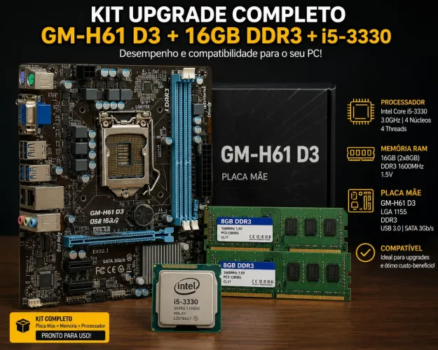 Kit upgrade e montagem placa mãe gm-h61 DDR3 16gb de memória RAM DDR3 i5-330