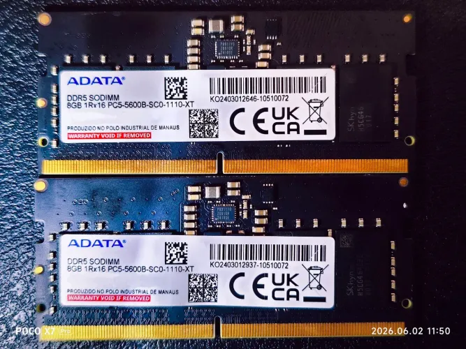 Par de Memórias RAM DDR5 8GB 5600MHz para Notebook - ADATA PC5-5600B