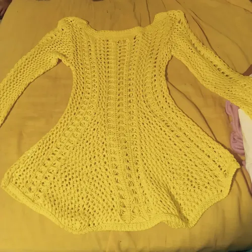 Saída De Praia Crochê Amarela Manga Longa Vestido Feminino