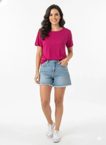 Blusa Feminina Poliviscose Rosa (P, M e G)