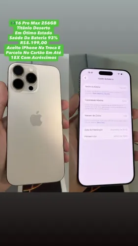 iPhone 16 Pro Max 256GB Deserto - Saúde Da Bateria 93% (Usado)