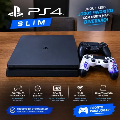  PS4 Slim 500GB + 2 Controles + 2 Jogos Uncharted | Completo e Conservado 