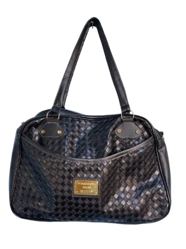 Bolsa Feminina Grande Preta Com Textura Trançada