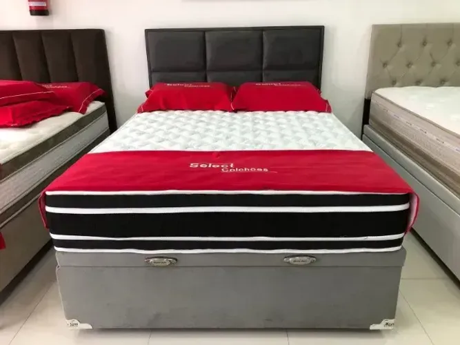 Colchão Castor Black & White Espuma D33 + Base Baú Casal 138x188x71 - Select Colchões