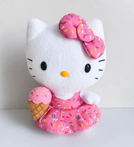 Boneca de pelúcia Hello Kitty Ty Beanie Babies Original - Sanrio | Vestido Rosa e Sorvete