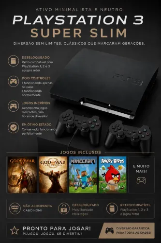 PlayStation 3 Super Slim Desbloqueado + 2 Controles + Jogos ? R$ 700