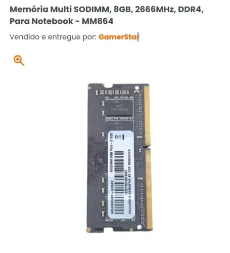 Memória Notebook Multilaser 8gb Ram Ddr4 Sodimm 2666 Mhz