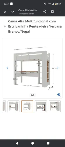 Cama alta multifuncional 4 em 1 com prateleiras, escrivaninha e penteadeira 