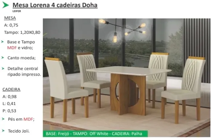 Mesa Lorena com 4 cadeiras 