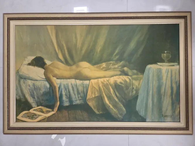 Quadro pintura sobre tela a óleo em moldura de madeira
