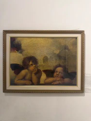 Quadro Decorativo Madona Sistina (Anjos) - Quebra-cabeça montado à mão com moldura inclusa