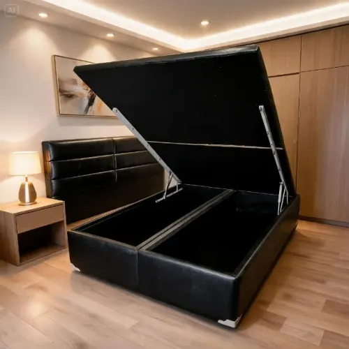 Cama Box Baú King 1,93x2,03 Bipartido Pistão a Gás Suede Bege Durável
