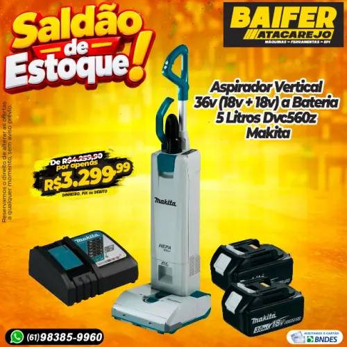 Aspirador Vertical 36v (18v + 18v) a Bateria 5 Litros Dvc560z Makita