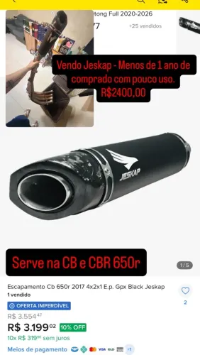 Escapamento esportivo Cbr 650r