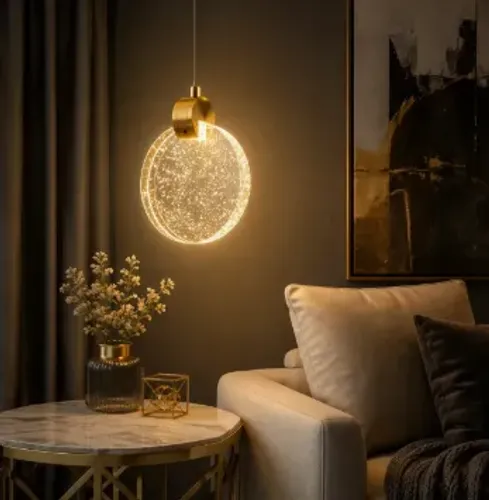 Pendente Lustre De Cristal Bolha Lua Cheia Dourado