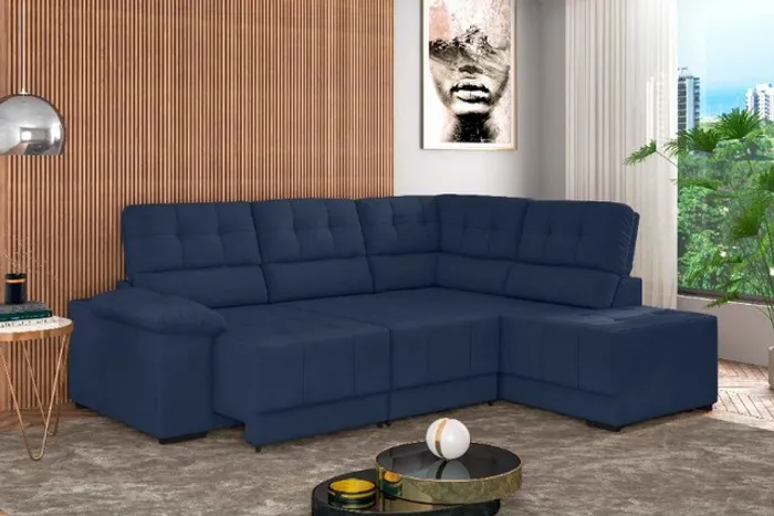 Sofá Firenze Retratil Canto Suede Azul Best - Frete Grátis - 10x S/ Juros - Receba Hoje