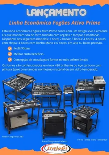 Fogão industrial linha prime - itajobi fogões - a apartir de r$ 399,00
