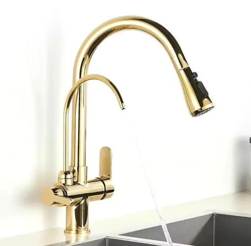 Torneira Gourmet Contemporâneo de Luxo C/ Filtro Dourada