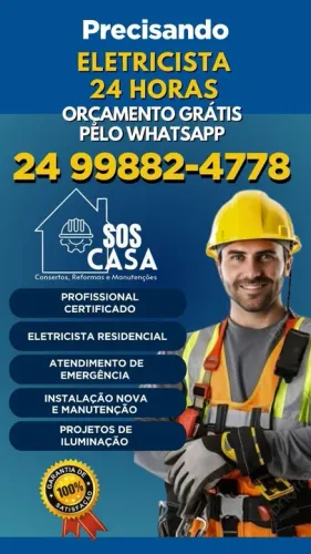 ELETRICISTA 24 HORAS<br>Instalações novas ou consertos.<br>Atendimento de EMERGÊNCIA<br>