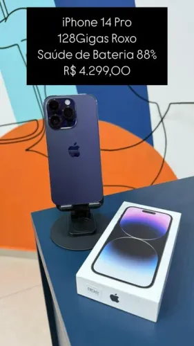 IPhone 14 Pro 128GB Roxo Saúde de bateria 88% Impecável | Loja Física |