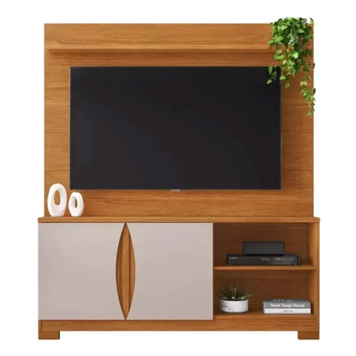 Estante Home Larg. 1.36m Cinamomo/Off Detalhe Ripado para TV até 56" rf32