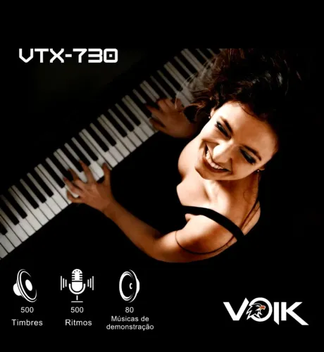 Teclado Musical Midi 61 Teclas Sensitivas Voik Vtx-730 Preto<br>