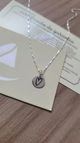 Colar com Medalha Pingente Coração em Prata 925