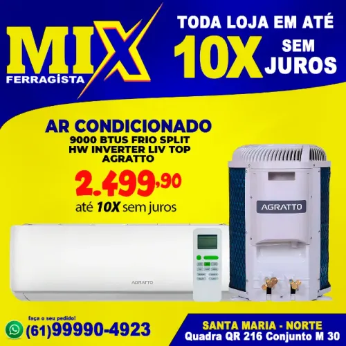 Ar Condicionado 9000 BTUs Frio Split Hw Inverter Liv Top Agratto 