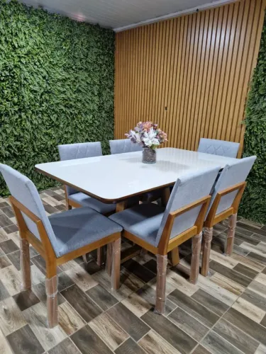 Mesa de Jantar Moderna com 6 Cadeiras de madeira 