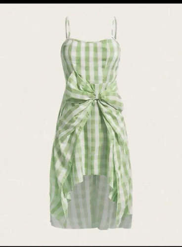 Vestido Gingham Verde com Laço