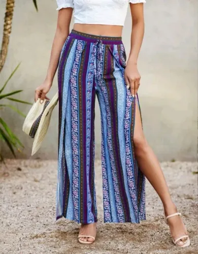 Calça pantalona com fenda Boho NOVA