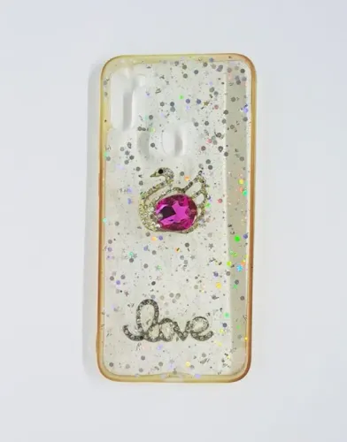 Case Capa Capinha Samsung Galaxy A11 de Silicone Transparente com Brilho - Cisne Pedra Rox