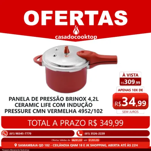 Panela De Pressão Brinox 4,2L Ceramic Life Com Indução Pressure Cmn Vermelha 4952/102