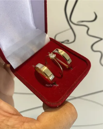 Alianças com anel solitário, moeda antiga