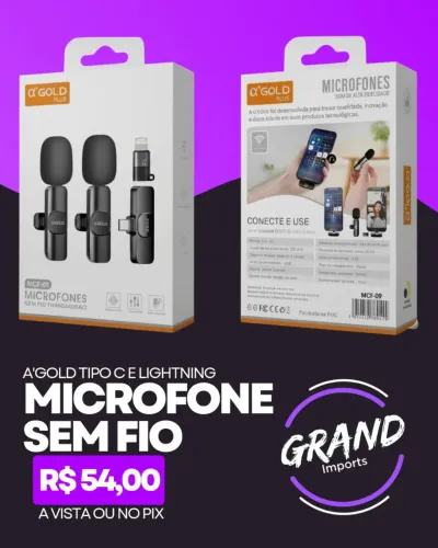 Microfone sem fio Tipo C e Lightning 