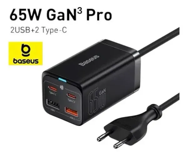 Carregador Baseus GaN 65W 2USB+2 Tipo-C