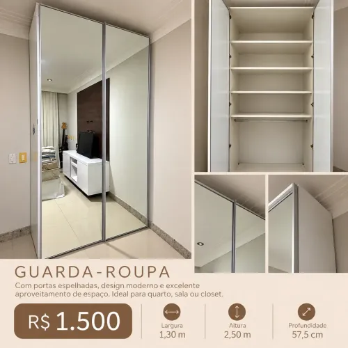 Guarda-roupa com portas espelhadas 1,30 m - R$ 1.500