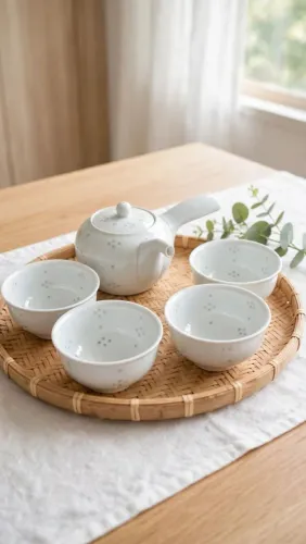 Conjunto de Chá Oriental Branco (Bule + 4 Xícaras) - Peças Novas ACEITO PROPOSTA