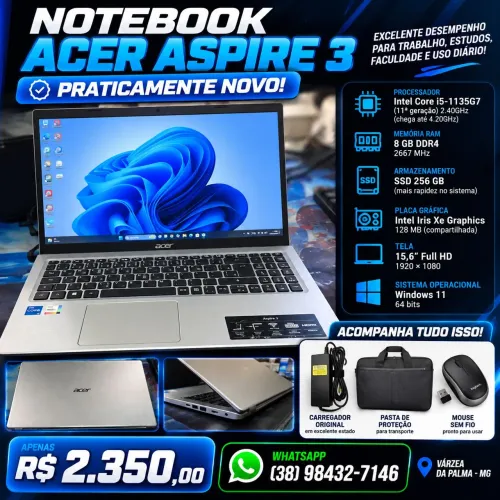 Notebook acer Aspire 3 i51135g7 8gb RAM 240gb ssd